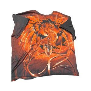 Red Dragon Graphic T-Shirt All Over Print Fantasy Sword Fire Wings Mens 5xl